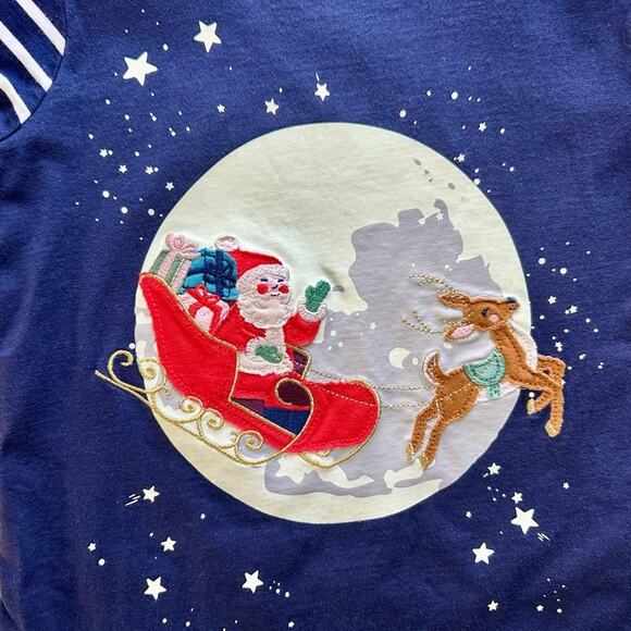 Mini Boden Glow In The Dark Navy Festive Santa Sleigh Appliqué Knit T-Shirt 5/6 - Picture 3 of 7